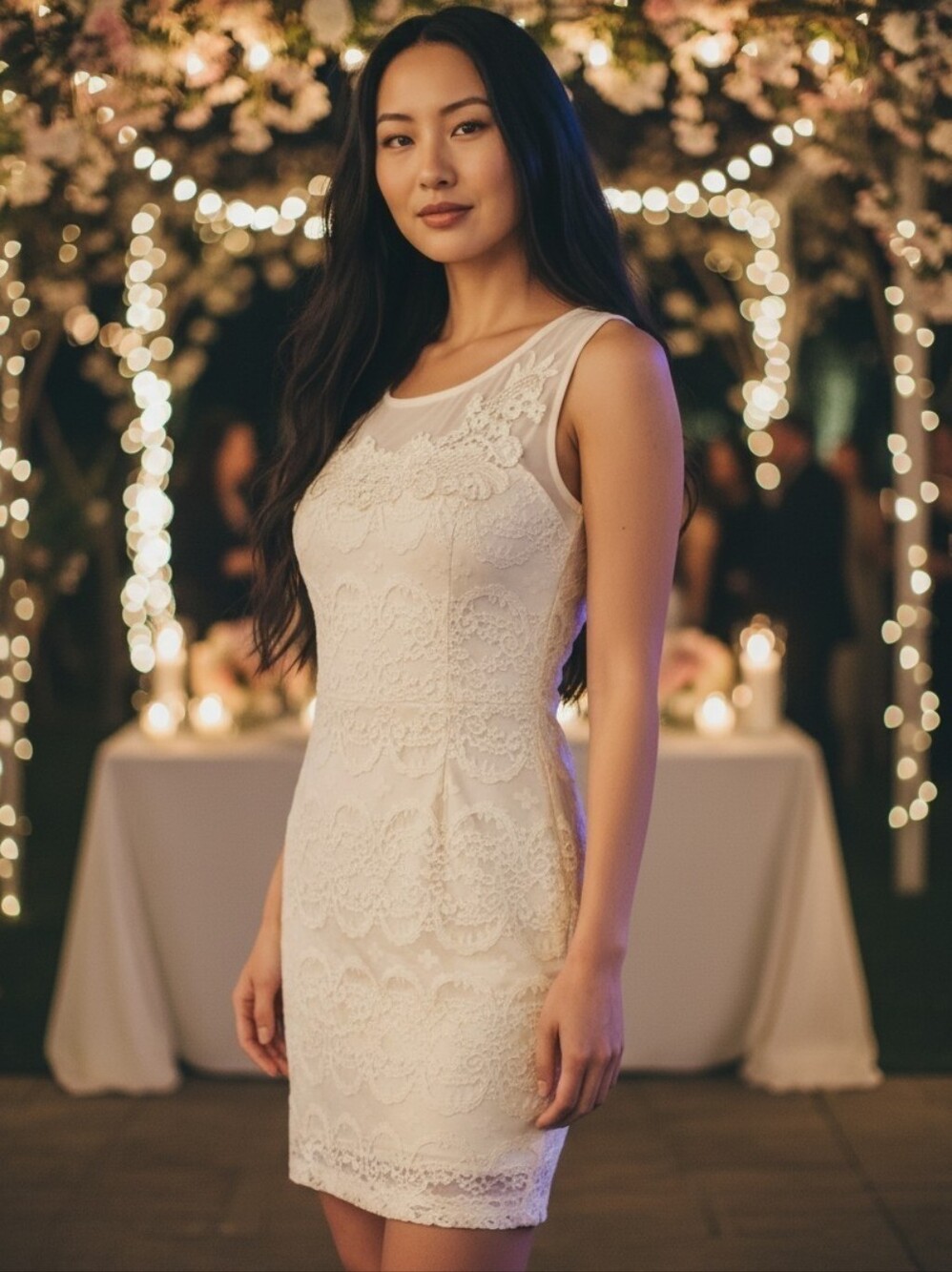 City Triangle Dress Cocktail Wedding Nude‎ Lace Elegant sz 10